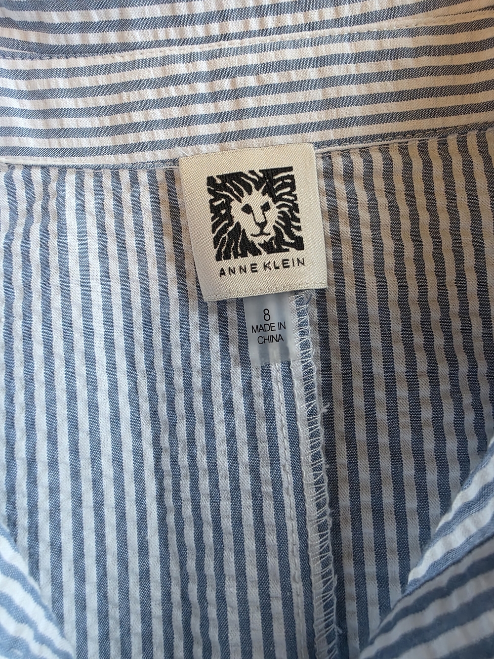 Anne Klein Blue and White Striped Sleeveless Midi Shirt Dress - Picture 3 of 5